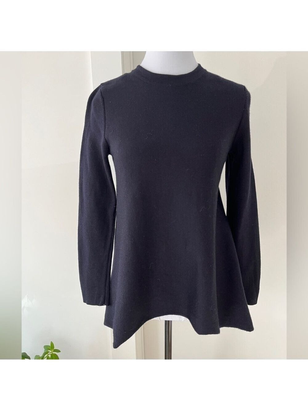 COS Long Sleeve Pullover High Low Hem Trapeze Cut Sweater Minimalist Neutral